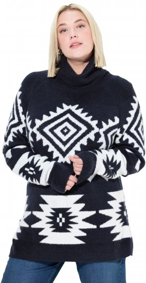 Ulla Popken Aztec-Inspired Long Sleeve Turtleneck Sweater Navy - Sweaters & hoodies - 