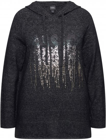 Ulla Popken Sequined Knit Long Sleeve Hoodie Black - Sweaters & hoodies - 