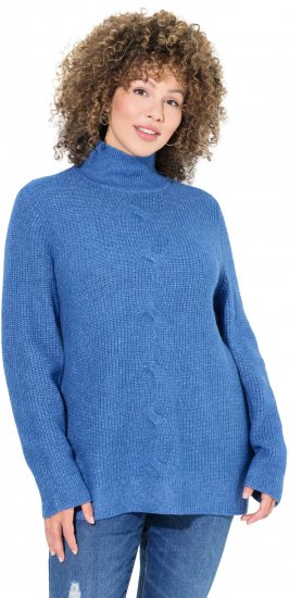 Ulla Popken Cable Knit Long Sleeve Turtleneck Sweater Teal Blue - Sweaters & hoodies - 