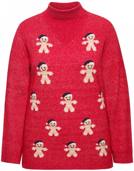 Ulla Popken Gingerbread Men Sweater Salsa Red - Sweaters & hoodies - 