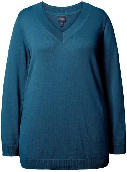 Ulla Popken Soft Fine Knit Pullover V-Neck Sweatshirt Teal - Sweaters & hoodies - 