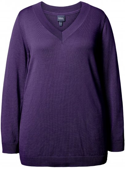 Ulla Popken Soft Fine Knit Pullover V-Neck Sweatshirt Deep Violet - Sweaters & hoodies - 