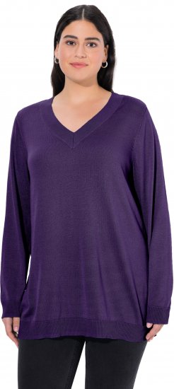 Ulla Popken Soft Fine Knit Pullover V-Neck Sweatshirt Deep Violet - Sweaters & hoodies - 