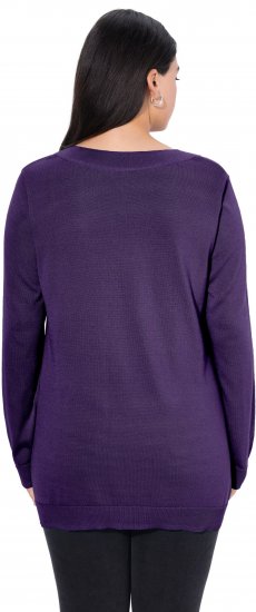 Ulla Popken Soft Fine Knit Pullover V-Neck Sweatshirt Deep Violet - Sweaters & hoodies - 