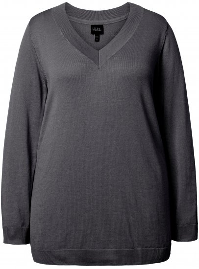 Ulla Popken Casual V-Neck Long Sleeve Sweater Charcoal Grey Melange - Sweaters & hoodies - 