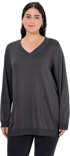 Ulla Popken Casual V-Neck Long Sleeve Sweater Charcoal Grey Melange - Sweaters & hoodies - 