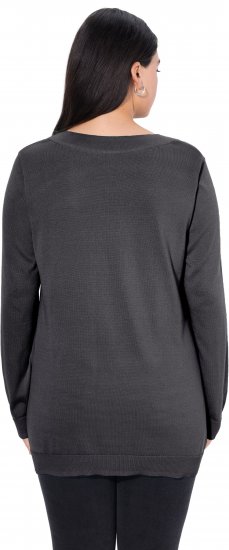 Ulla Popken Casual V-Neck Long Sleeve Sweater Charcoal Grey Melange - Sweaters & hoodies - 