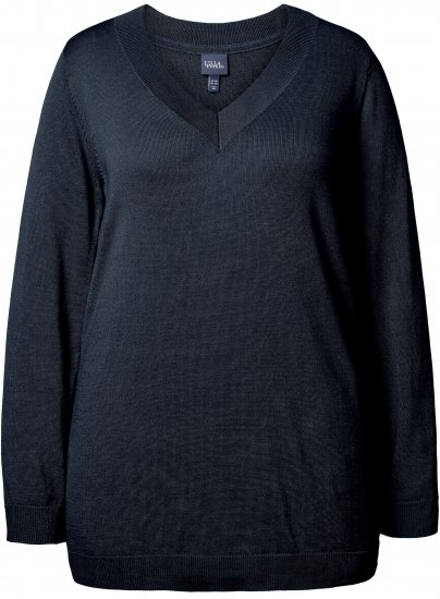 Ulla Popken Casual V-Neck Long Sleeve Sweater Navy Blue - Sweaters & hoodies - 