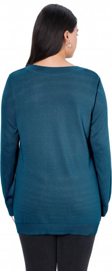 Ulla Popken Casual V-Neck Long Sleeve Sweater Cerulean - Sweaters & hoodies - 