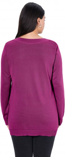 Ulla Popken Casual V-Neck Long Sleeve Sweater Berry - Sweaters & hoodies - 