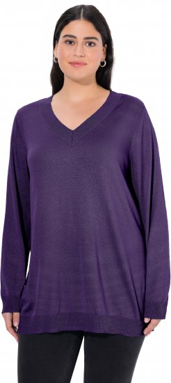 Ulla Popken Casual V-Neck Long Sleeve Sweater Deep Violet - Sweaters & hoodies - 