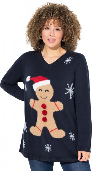 Ulla Popken Gingerbread Man Christmas Sweater Navy - Sweaters & hoodies - 