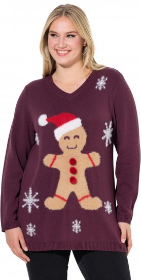 Ulla Popken Gingerbread Man Christmas Sweater Dark Wine Red - Sweaters & hoodies - 