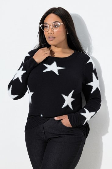 Ulla Popken Glitter Stars Soft Knit Sweater Black - Sweaters & hoodies - Warme Sweatshirts, Hoodies & Truien