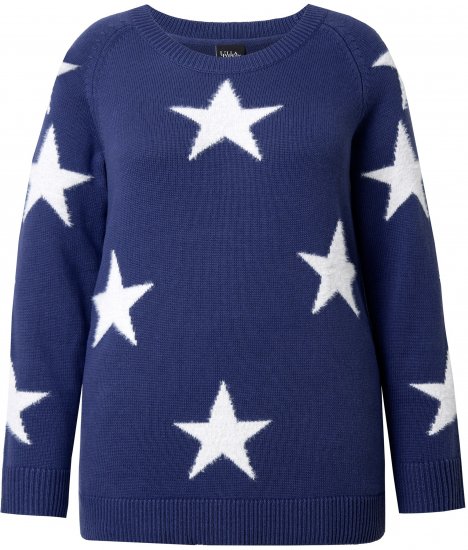 Ulla Popken Glitter Stars Soft Knit Sweater Blue - Sweaters & hoodies - 