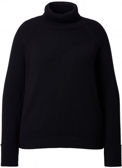 Ulla Popken Turtleneck Sweater with Ribbed Inserts Black - Sweaters & hoodies - 