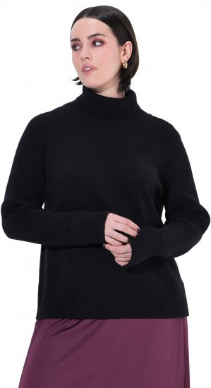 Ulla Popken Turtleneck Sweater with Ribbed Inserts Black - Sweaters & hoodies - 