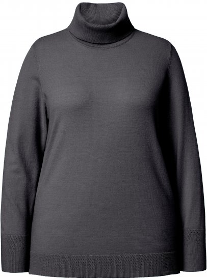 Ulla Popken Turtleneck Ribbed Trim Long Sleeve Sweater Charcoal Grey Melange - Sweaters & hoodies - 