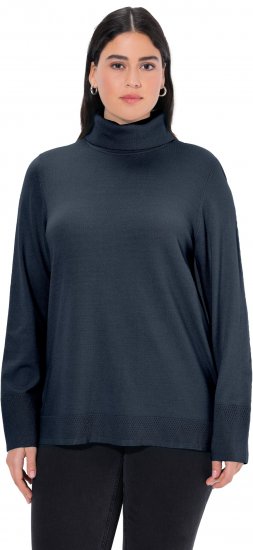 Ulla Popken Turtleneck Ribbed Trim Long Sleeve Sweater Navy - Sweaters & hoodies - 