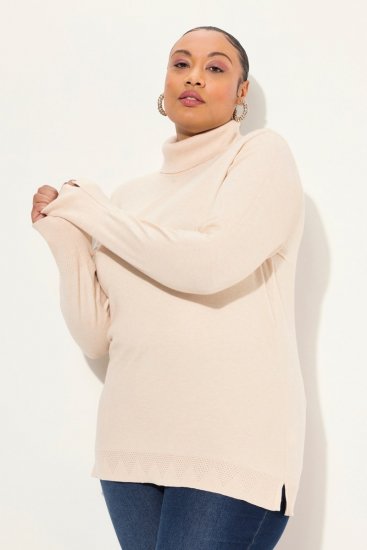 Ulla Popken Turtleneck Ribbed Trim Long Sleeve Sweater Nature Melange - Sweaters & hoodies - Warme Sweatshirts, Hoodies & Truien