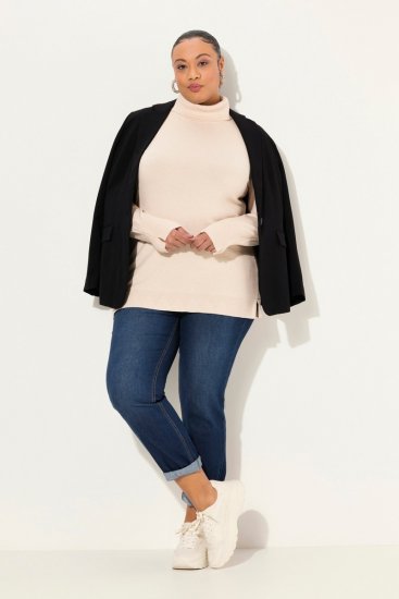 Ulla Popken Turtleneck Ribbed Trim Long Sleeve Sweater Nature Melange - Sweaters & hoodies - Warme Sweatshirts, Hoodies & Truien