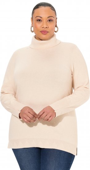 Ulla Popken Turtleneck Ribbed Trim Long Sleeve Sweater Nature Melange - Sweaters & hoodies - 