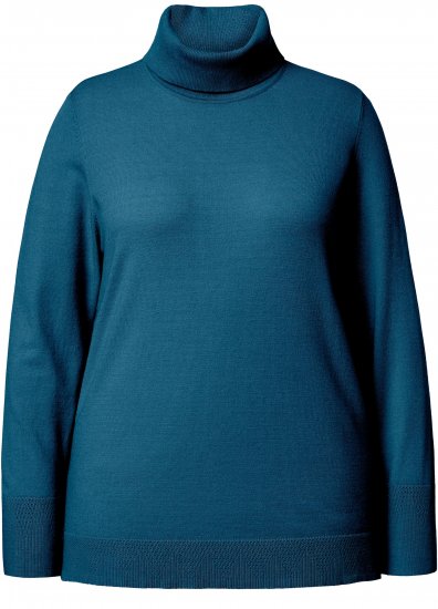 Ulla Popken Turtleneck Ribbed Trim Long Sleeve Sweater Cerulean - Sweaters & hoodies - 