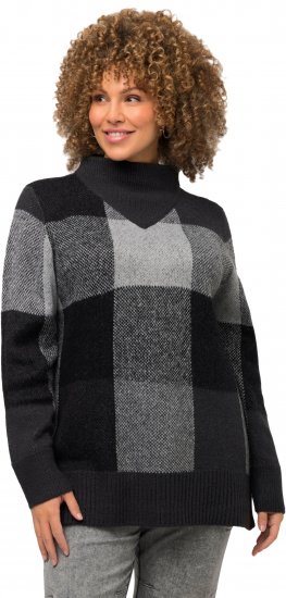 Ulla Popken Grand Check Long Sleeve Sweater Charcoal Grey Melange - Sweaters & hoodies - 