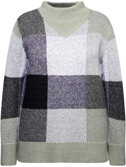 Ulla Popken Grand Check Long Sleeve Sweater Sage Green - Sweaters & hoodies - 