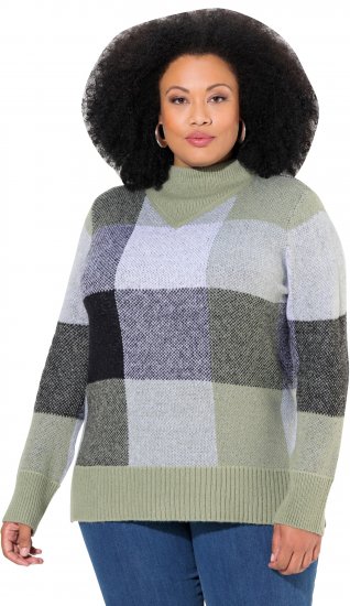 Ulla Popken Grand Check Long Sleeve Sweater Sage Green - Sweaters & hoodies - 
