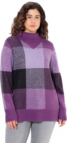 Ulla Popken Grand Check Long Sleeve Sweater Violet - Sweaters & hoodies - 