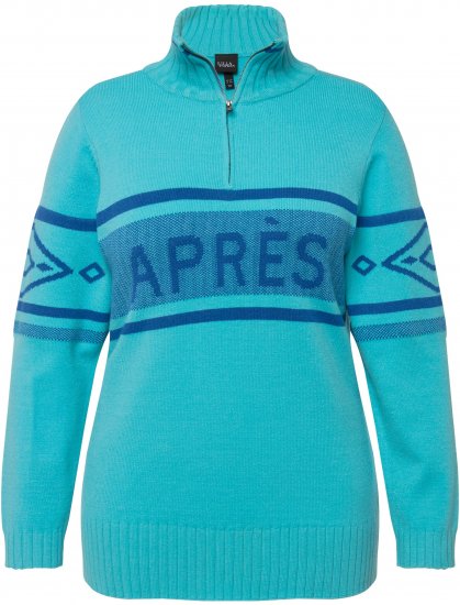 Ulla Popken Apres Ski Long Sleeve Troyer Collar Sweater Bright Turquoise - Sweaters & hoodies - 