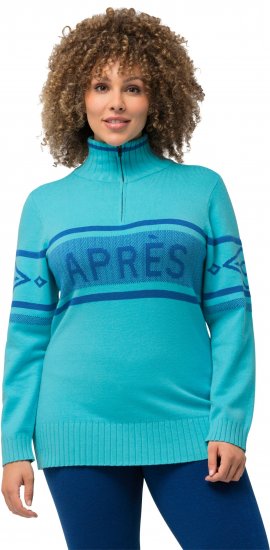 Ulla Popken Apres Ski Long Sleeve Troyer Collar Sweater Bright Turquoise - Sweaters & hoodies - 