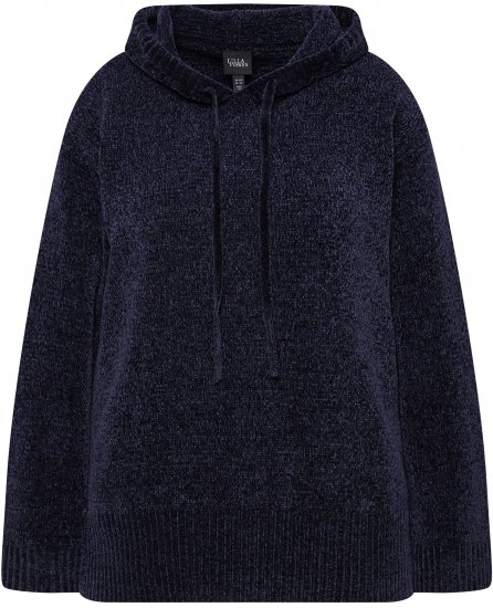 Ulla Popken Chenille Knit Hoodie Navy - Sweaters & hoodies - 