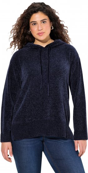 Ulla Popken Chenille Knit Hoodie Navy - Sweaters & hoodies - 