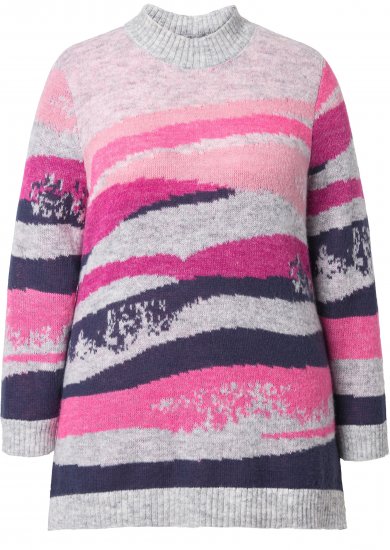 Ulla Popken Landscape Stripe Sweater Light Grey Melange - Sweaters & hoodies - 