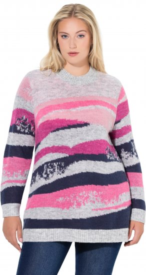 Ulla Popken Landscape Stripe Sweater Light Grey Melange - Sweaters & hoodies - 