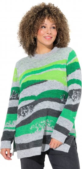 Ulla Popken Landscape Stripe Sweater Moss Green - Sweaters & hoodies - 