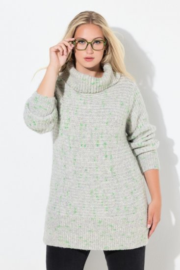 Ulla Popken Space Yarn Oversized Turtleneck Sweater Light Grey Melange - Sweaters & hoodies - Warme Sweatshirts, Hoodies & Truien