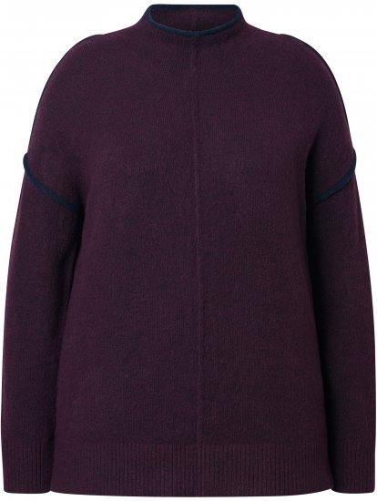 Ulla Popken Contrast Trim Long Sleeve Sweater Dark Ruby - Sweaters & hoodies - 