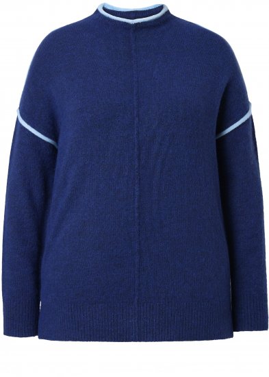 Ulla Popken Contrast Trim Long Sleeve Sweater Dark Blue - Sweaters & hoodies - 