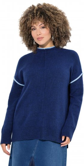 Ulla Popken Contrast Trim Long Sleeve Sweater Dark Blue - Sweaters & hoodies - 