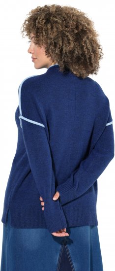 Ulla Popken Contrast Trim Long Sleeve Sweater Dark Blue - Sweaters & hoodies - 