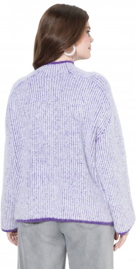 Ulla Popken Striped Knit Long Sleeve Troyer Collar Sweater Purple - Sweaters & hoodies - 