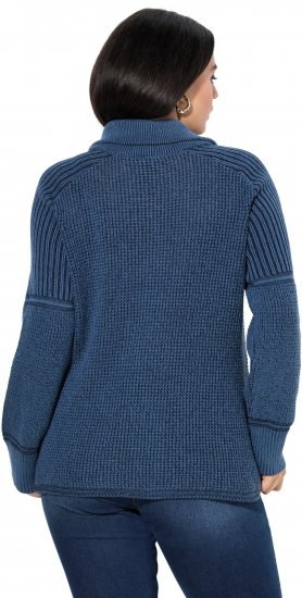 Ulla Popken Two-Tone Mixed Knit Troyer Collar Sweater Navy - Sweaters & hoodies - 