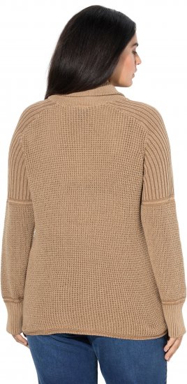 Ulla Popken Two-Tone Mixed Knit Troyer Collar Sweater Caramel - Sweaters & hoodies - 