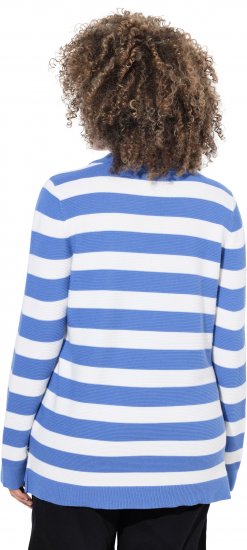 Ulla Popken Striped Polo Collar Long Sleeve Sweater Aegean Blue - Sweaters & hoodies - 