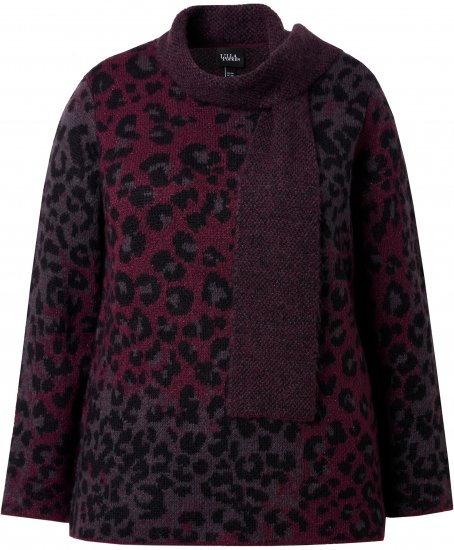 Ulla Popken Leopard Print Scarf Sweater Dark Ruby - Sweaters & hoodies - 