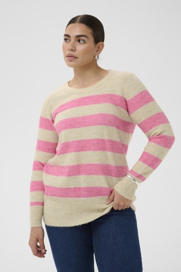 Kaffe Curve Niela Gestreepte trui Veergrijs/Roze gemêleerd - Truien & knitwear - 