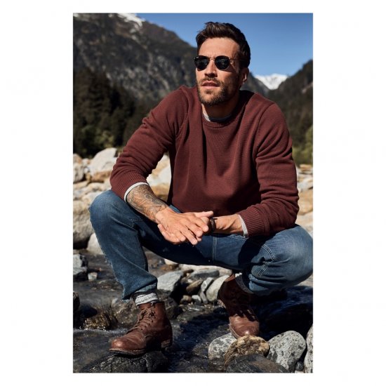 JP1880 Classic Round Neck Long Sleeve Sweater Brick Brown - Sweaters & hoodies - Sweaters & Hoodies Grote Maten Heren